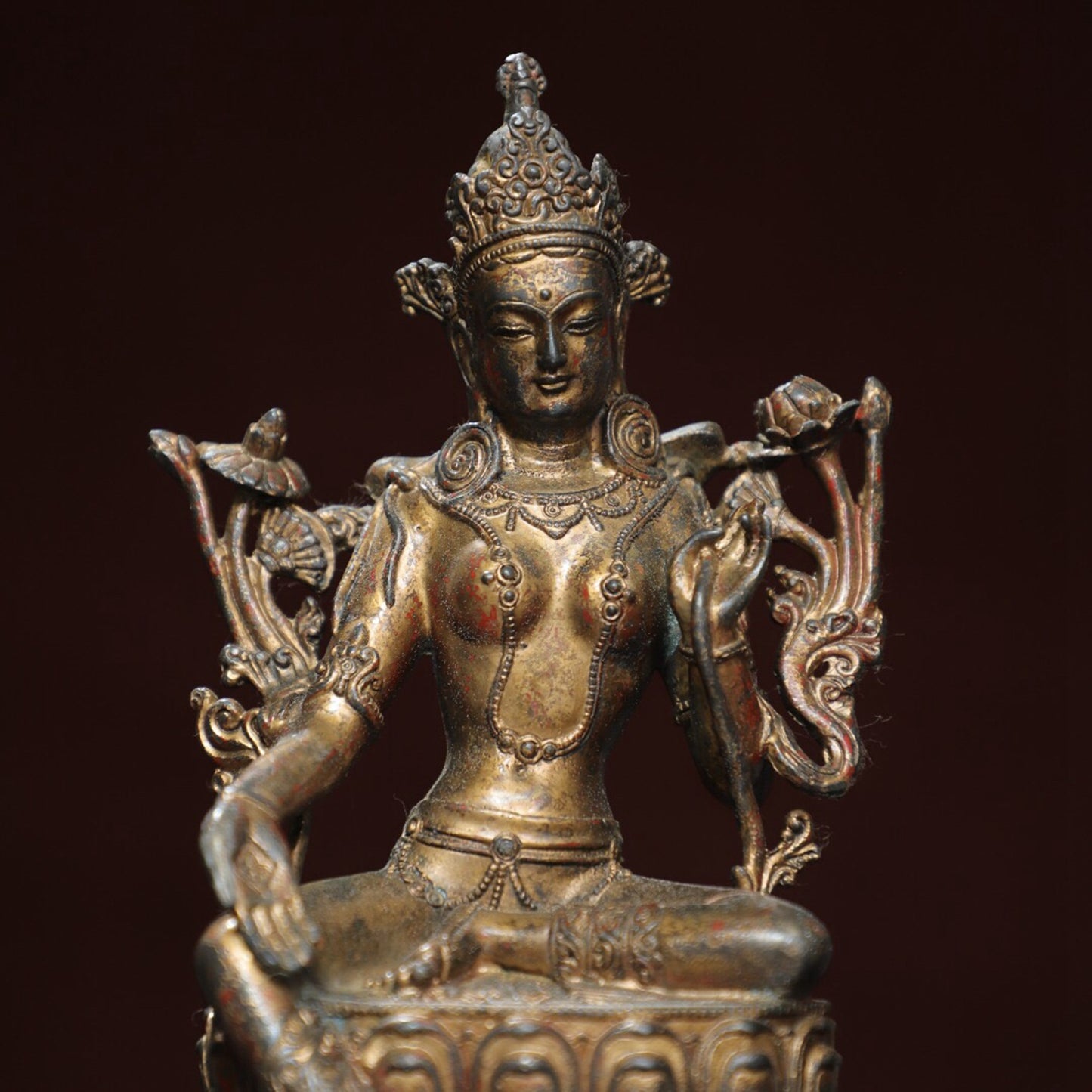 Chinese antique pure copper statue of 'Green Tara'