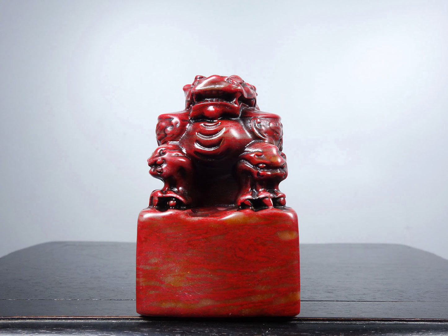 Chinese antique chicken blood stone finely carved auspicious beasts, attracting wealth and warding off evil seals