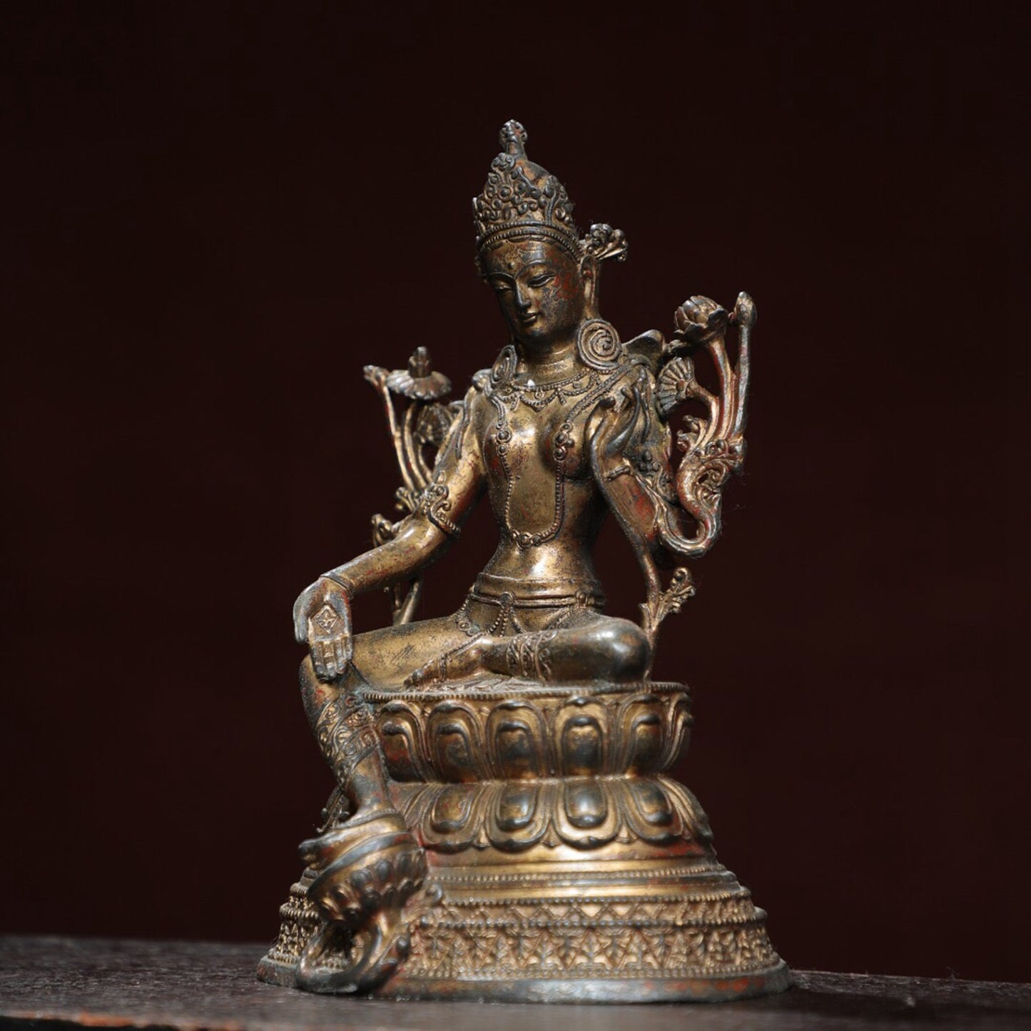 Chinese antique pure copper statue of 'Green Tara'