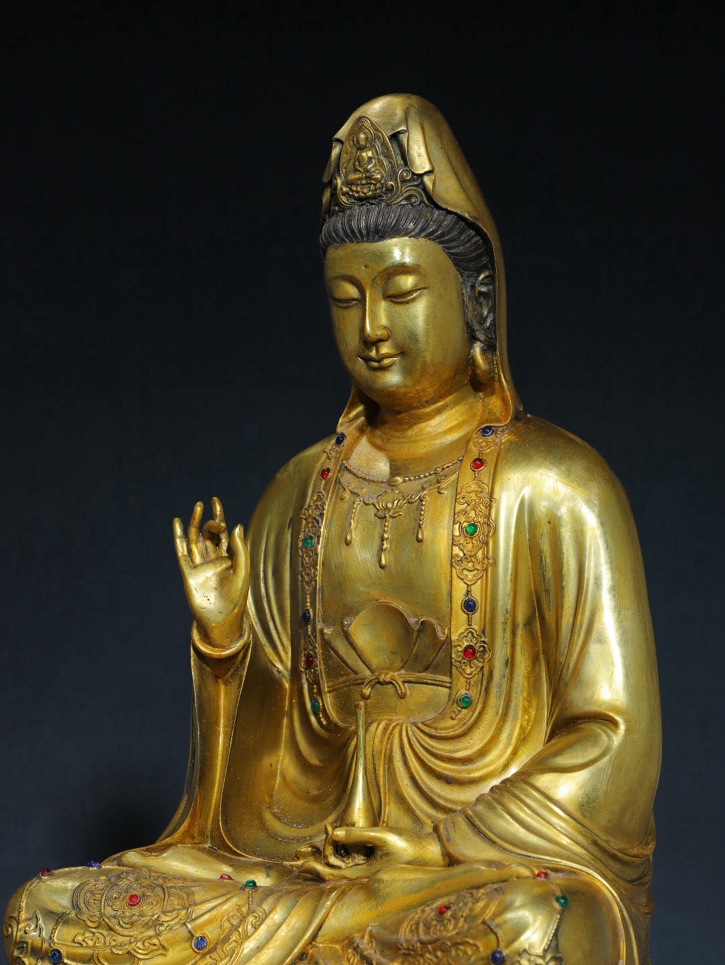 Chinese antique pure copper Guanyin Buddha statue