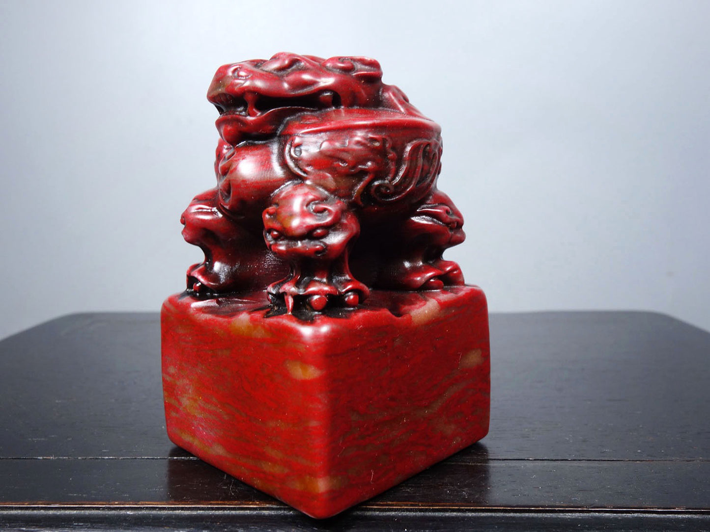 Chinese antique chicken blood stone finely carved auspicious beasts, attracting wealth and warding off evil seals