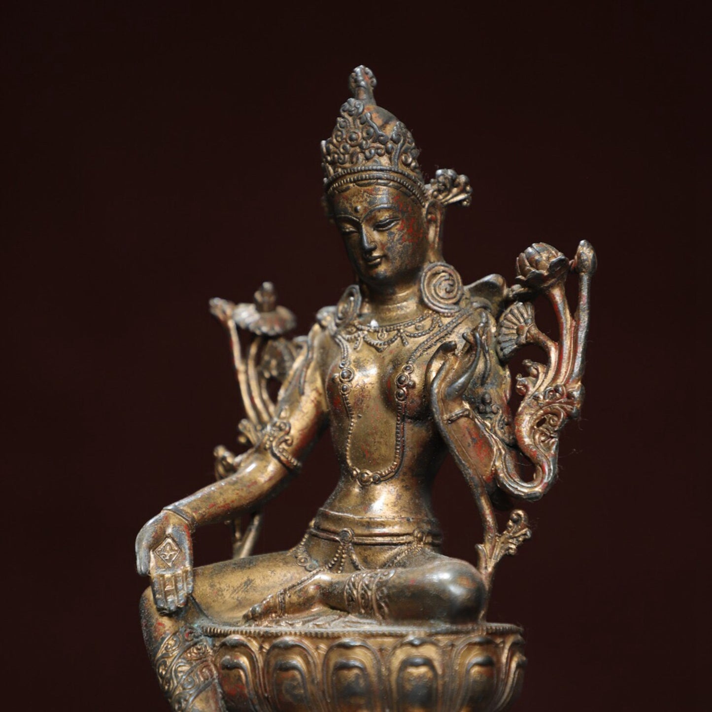 Chinese antique pure copper statue of 'Green Tara'