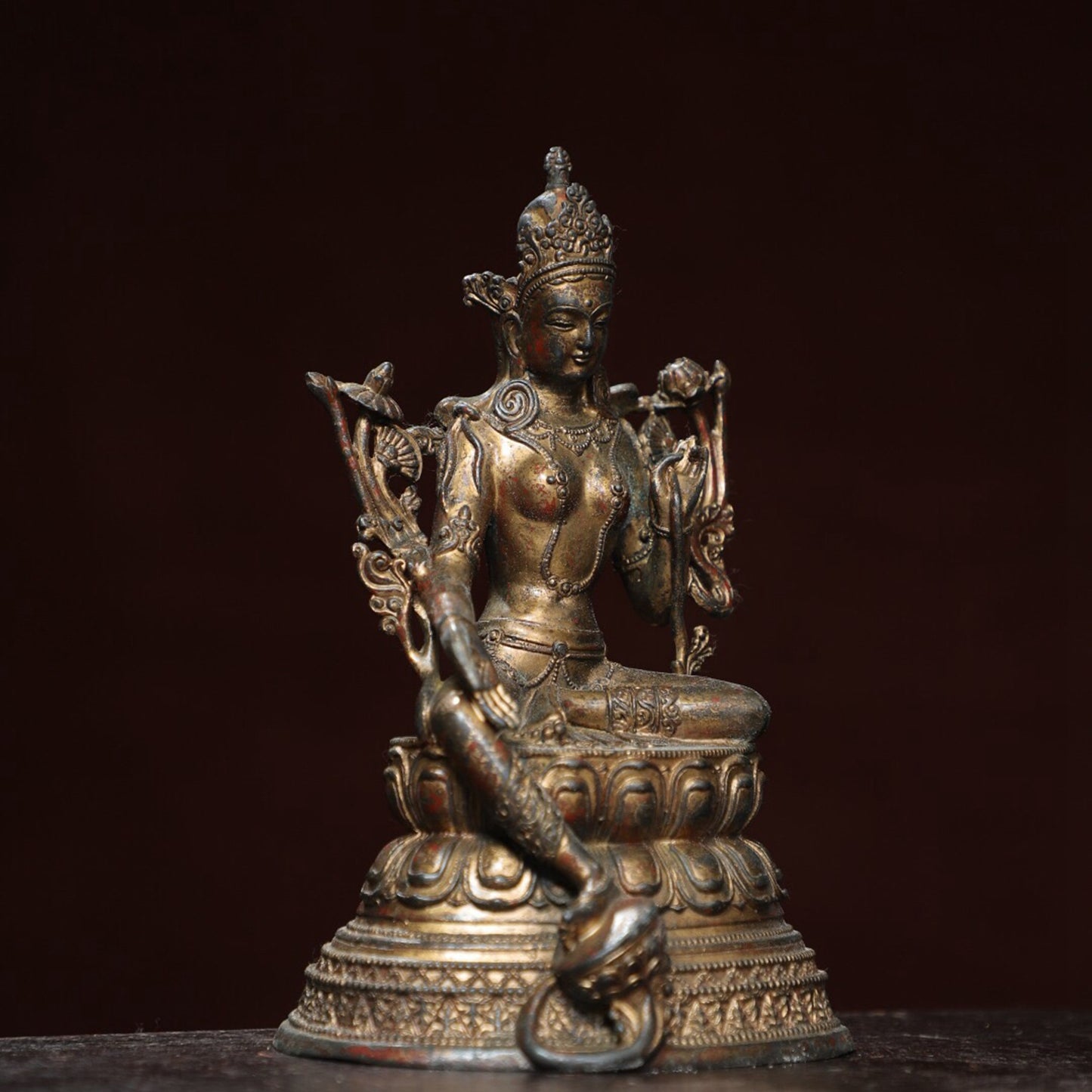 Chinese antique pure copper statue of 'Green Tara'