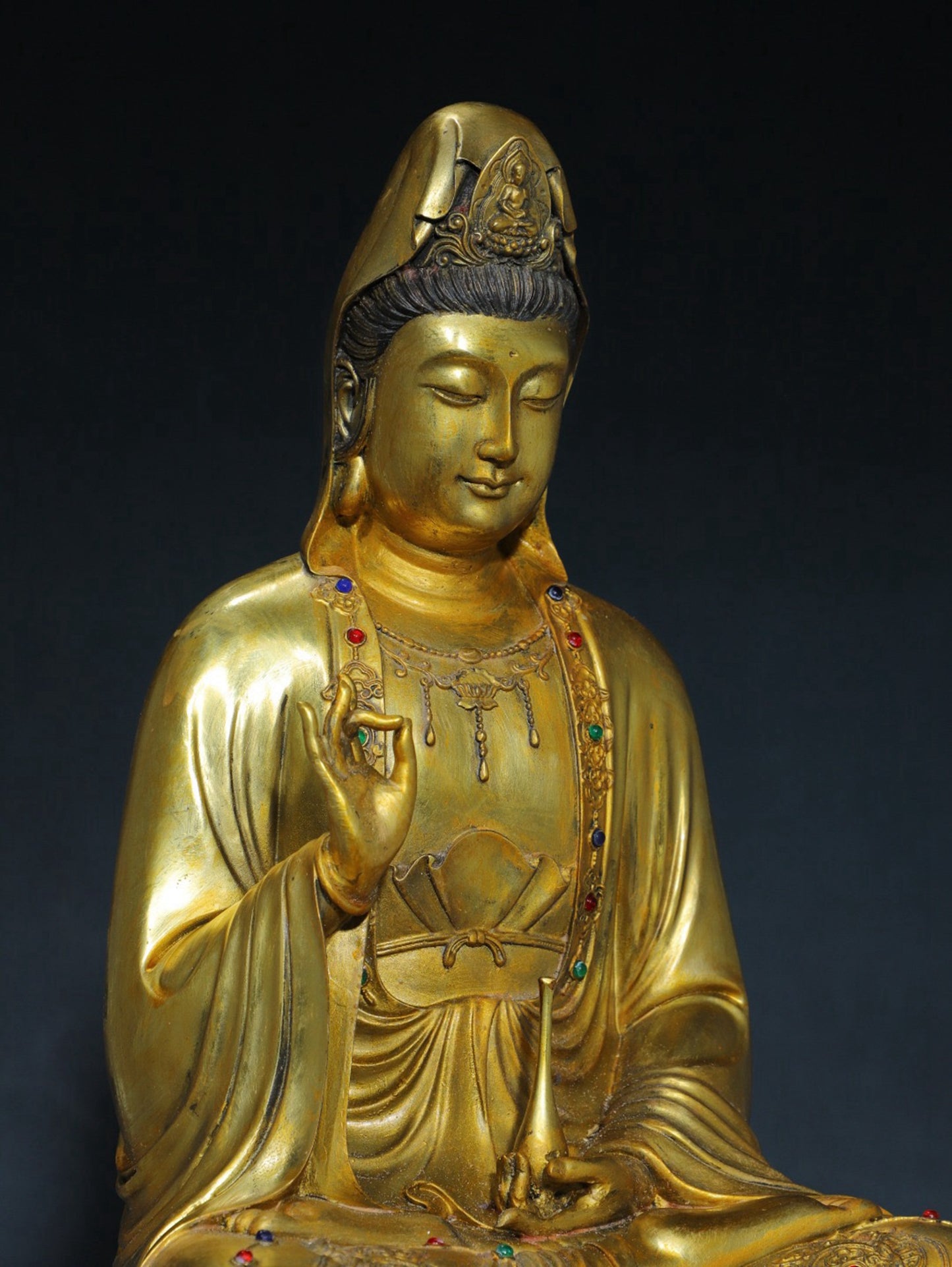 Chinese antique pure copper Guanyin Buddha statue