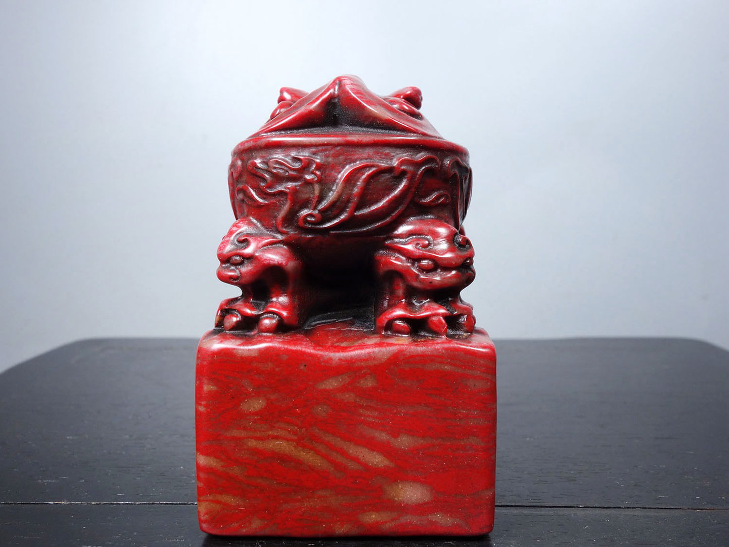 Chinese antique chicken blood stone finely carved auspicious beasts, attracting wealth and warding off evil seals
