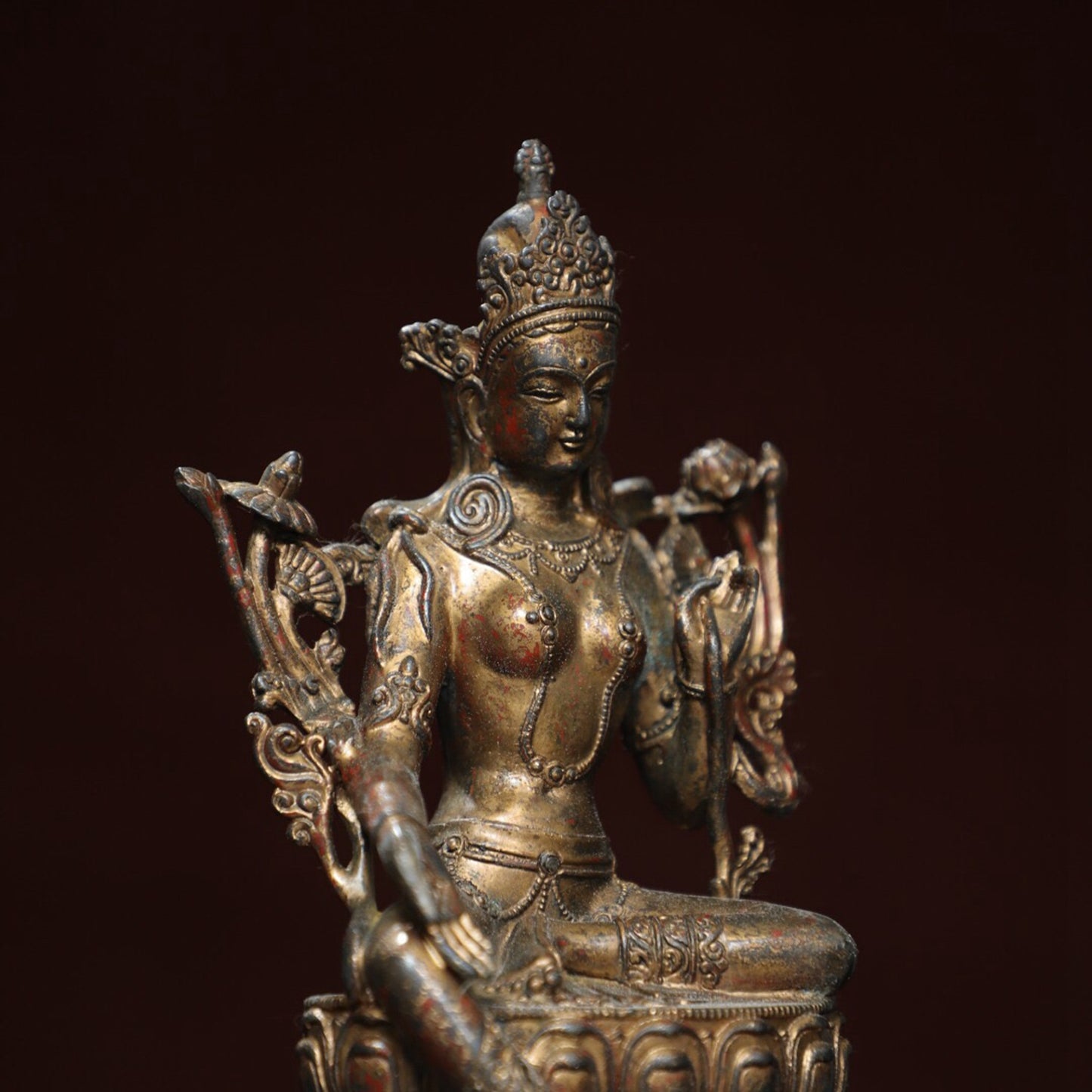 Chinese antique pure copper statue of 'Green Tara'