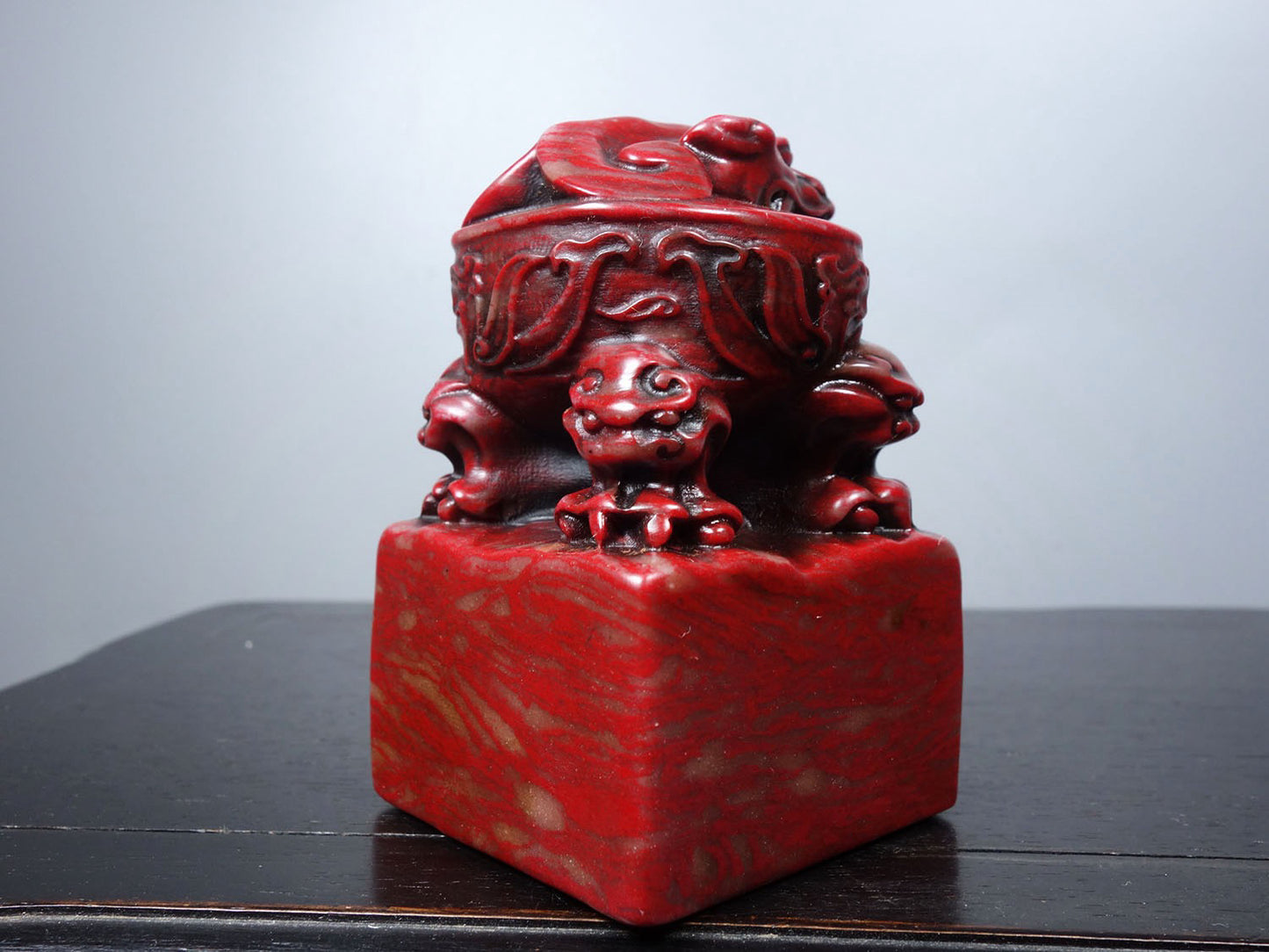 Chinese antique chicken blood stone finely carved auspicious beasts, attracting wealth and warding off evil seals