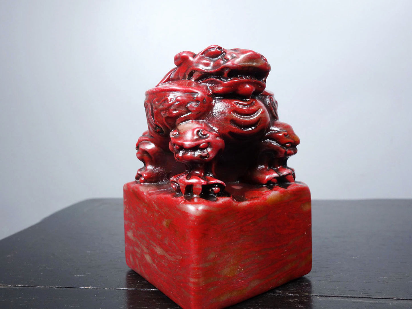 Chinese antique chicken blood stone finely carved auspicious beasts, attracting wealth and warding off evil seals