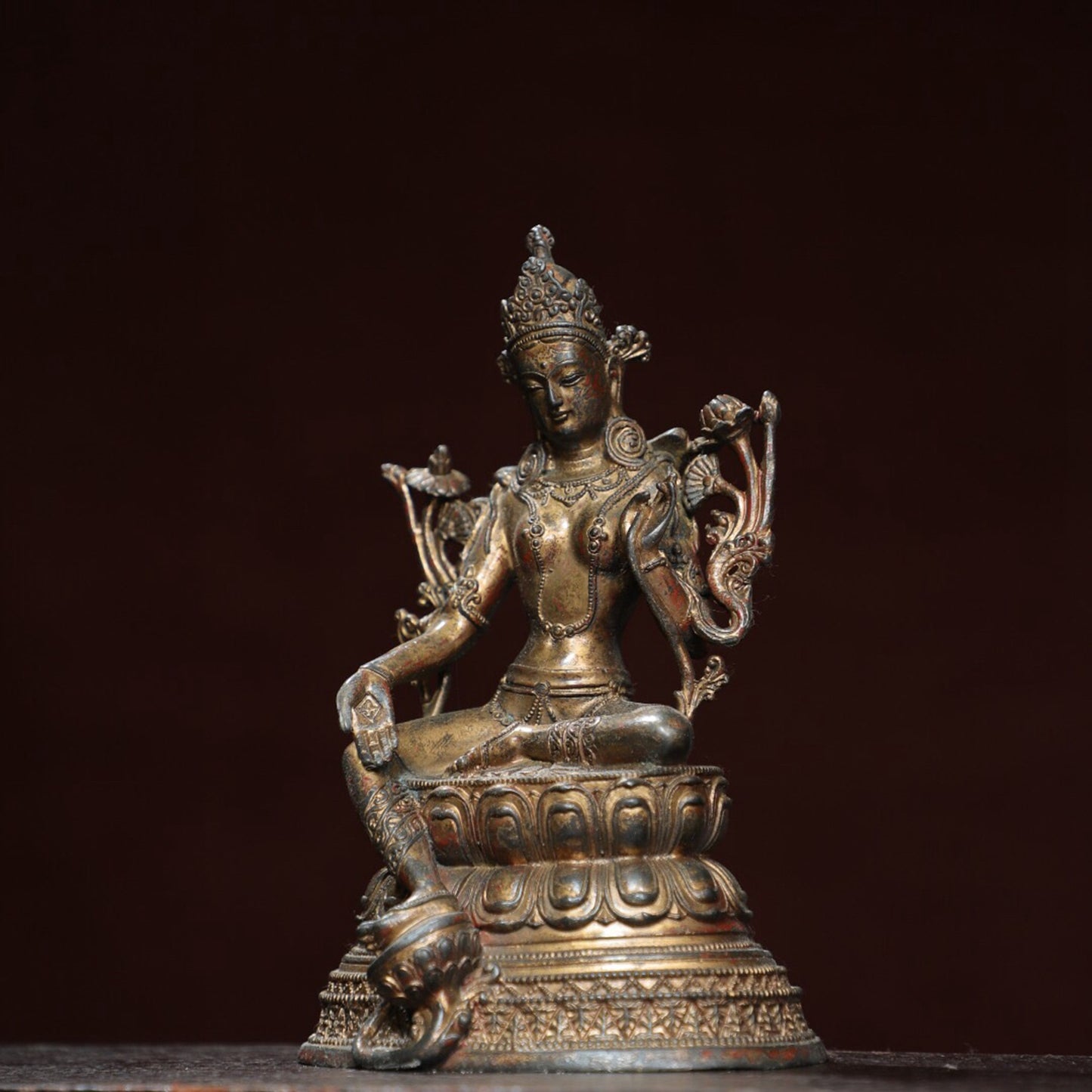 Chinese antique pure copper statue of 'Green Tara'
