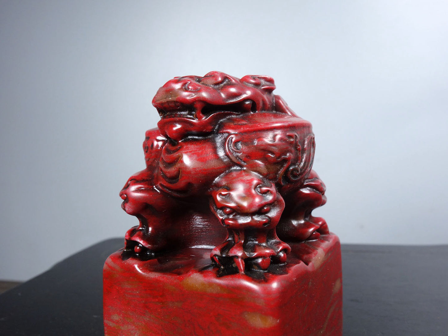 Chinese antique chicken blood stone finely carved auspicious beasts, attracting wealth and warding off evil seals