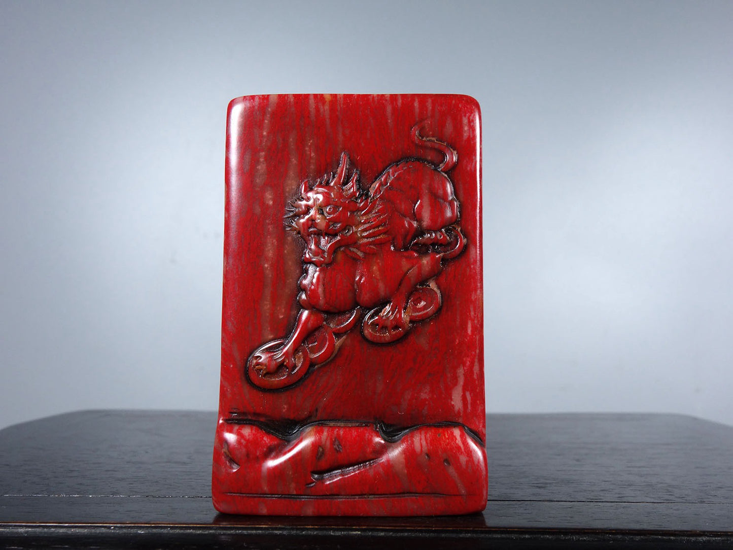 Chinese antique chicken blood stone finely carved Pixiu's seal for attracting wealth and warding off evil spirits