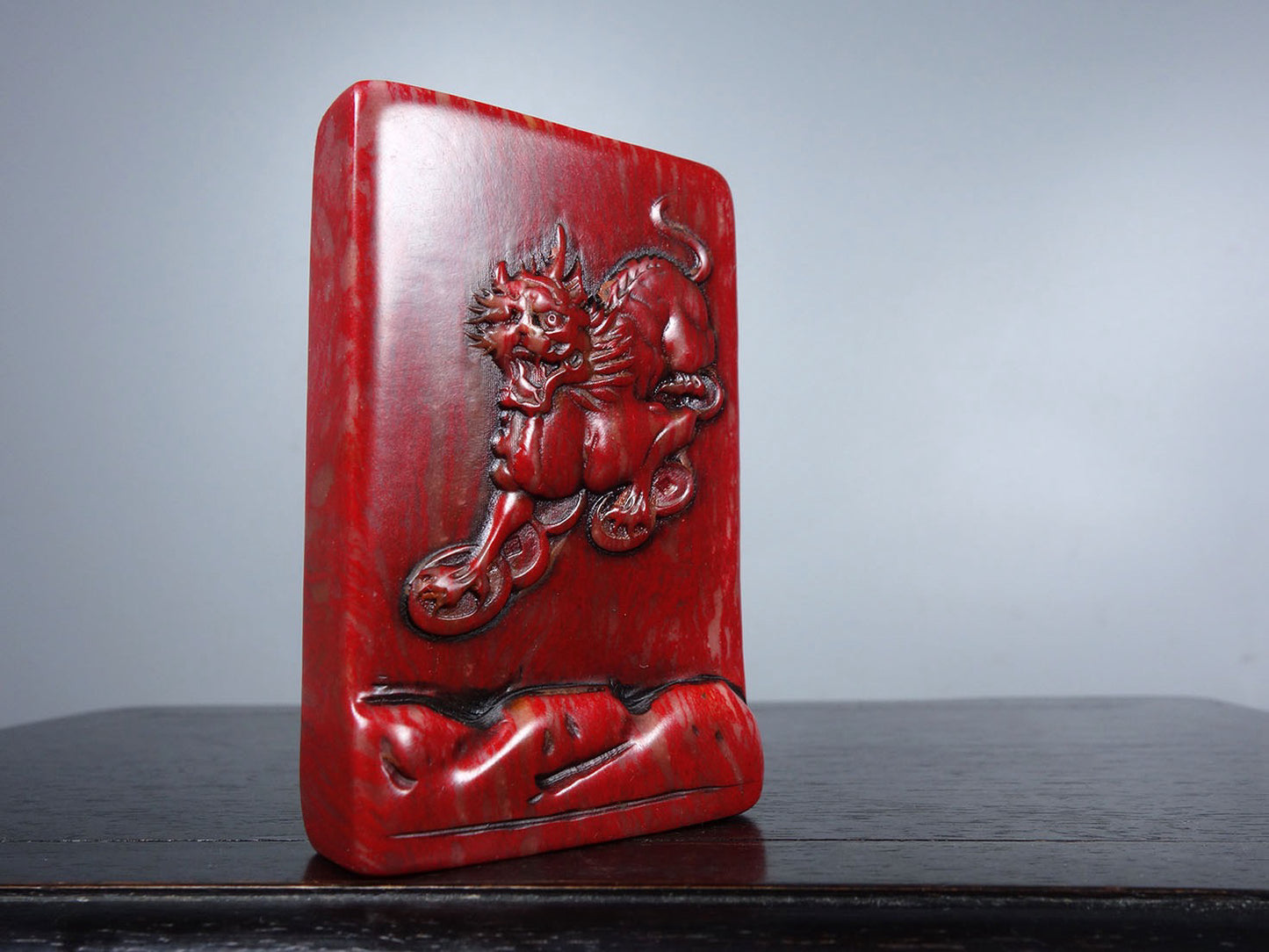 Chinese antique chicken blood stone finely carved Pixiu's seal for attracting wealth and warding off evil spirits