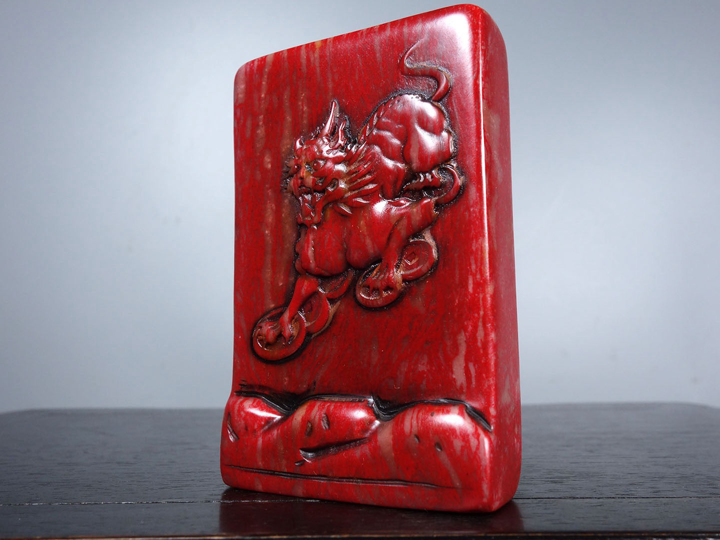 Chinese antique chicken blood stone finely carved Pixiu's seal for attracting wealth and warding off evil spirits