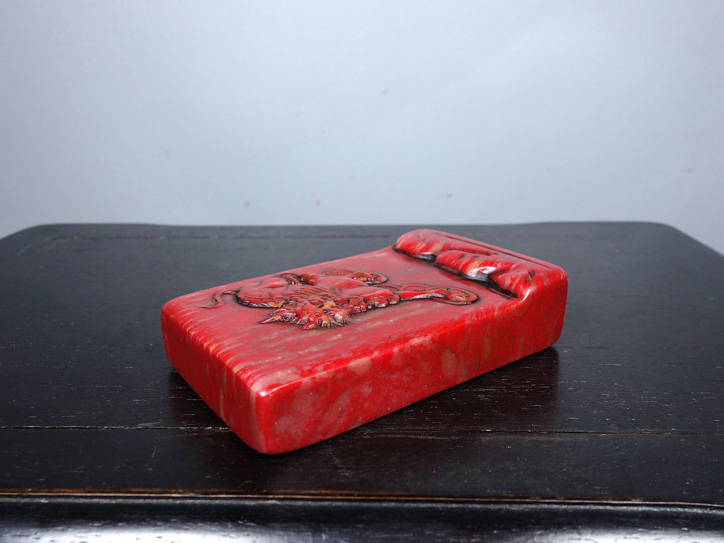 Chinese antique chicken blood stone finely carved Pixiu's seal for attracting wealth and warding off evil spirits
