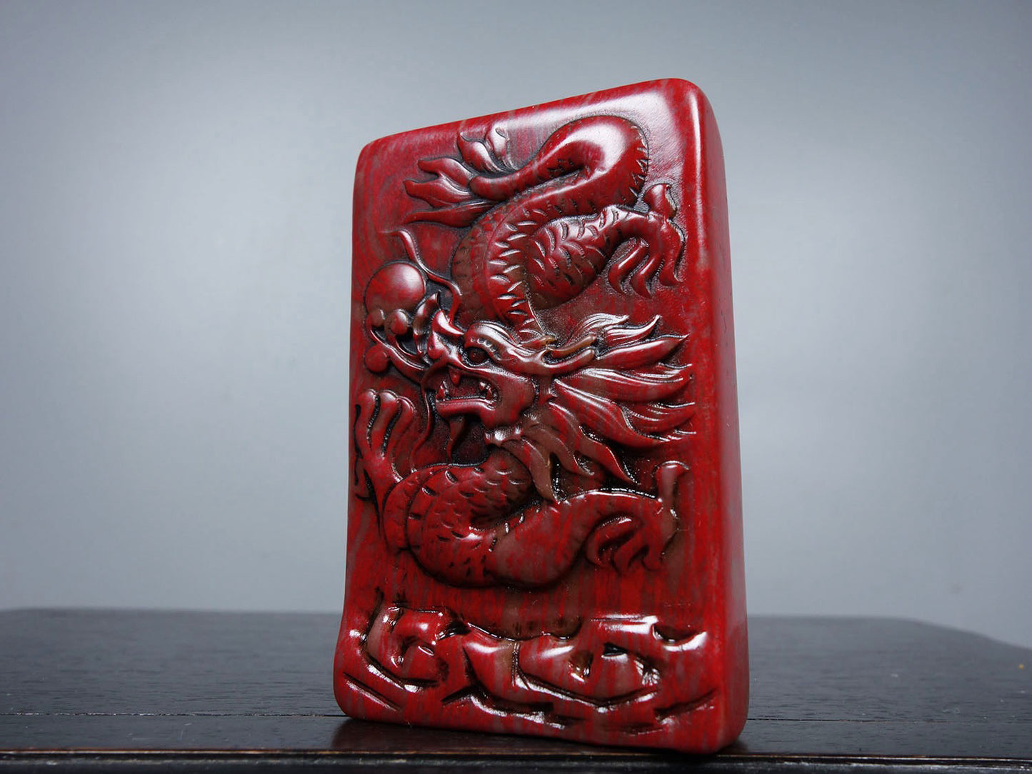 Chinese antique chicken blood stone finely carved mansion with dragon seal