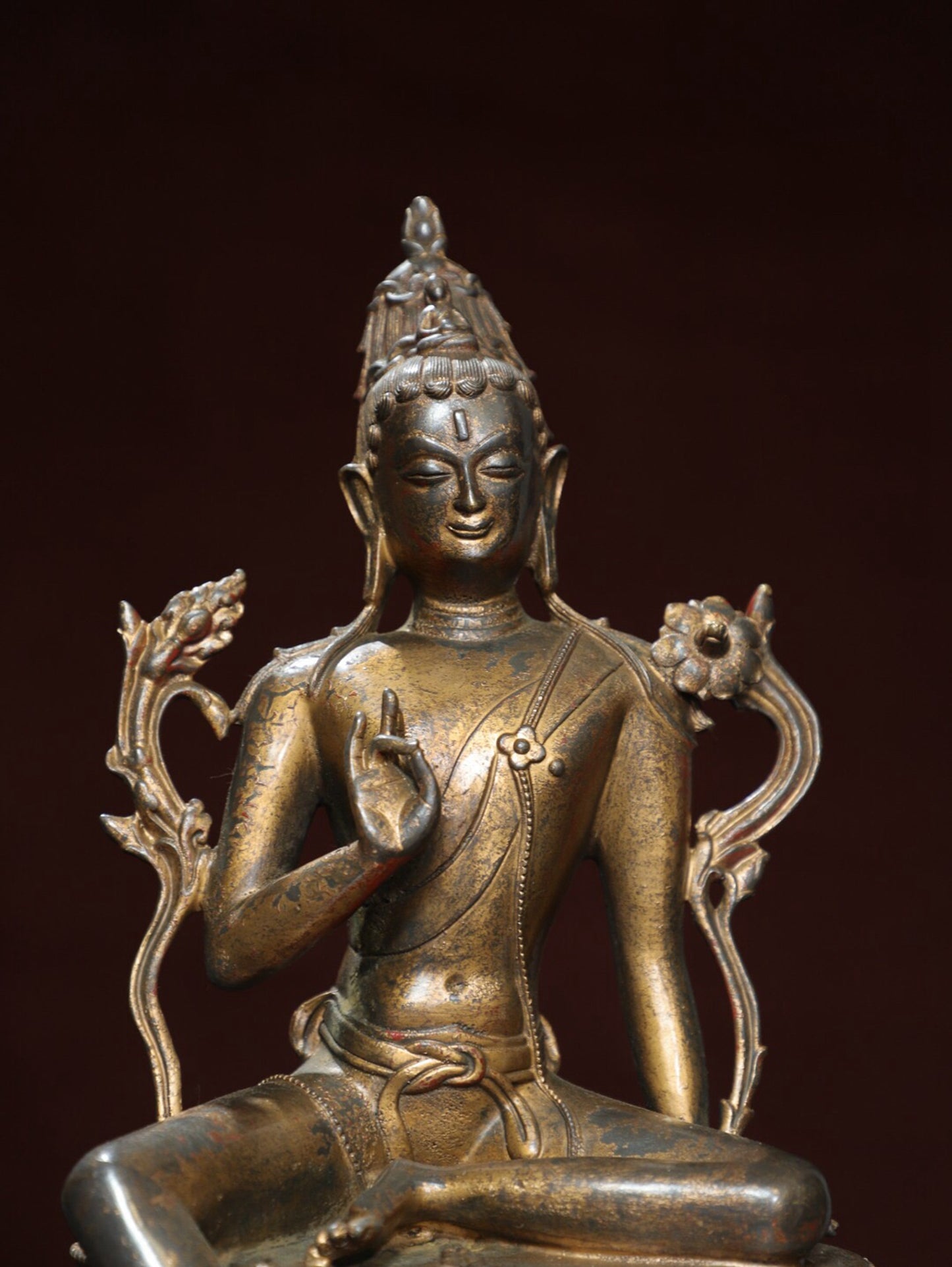 Chinese antique pure copper statue of 'Green Tara'