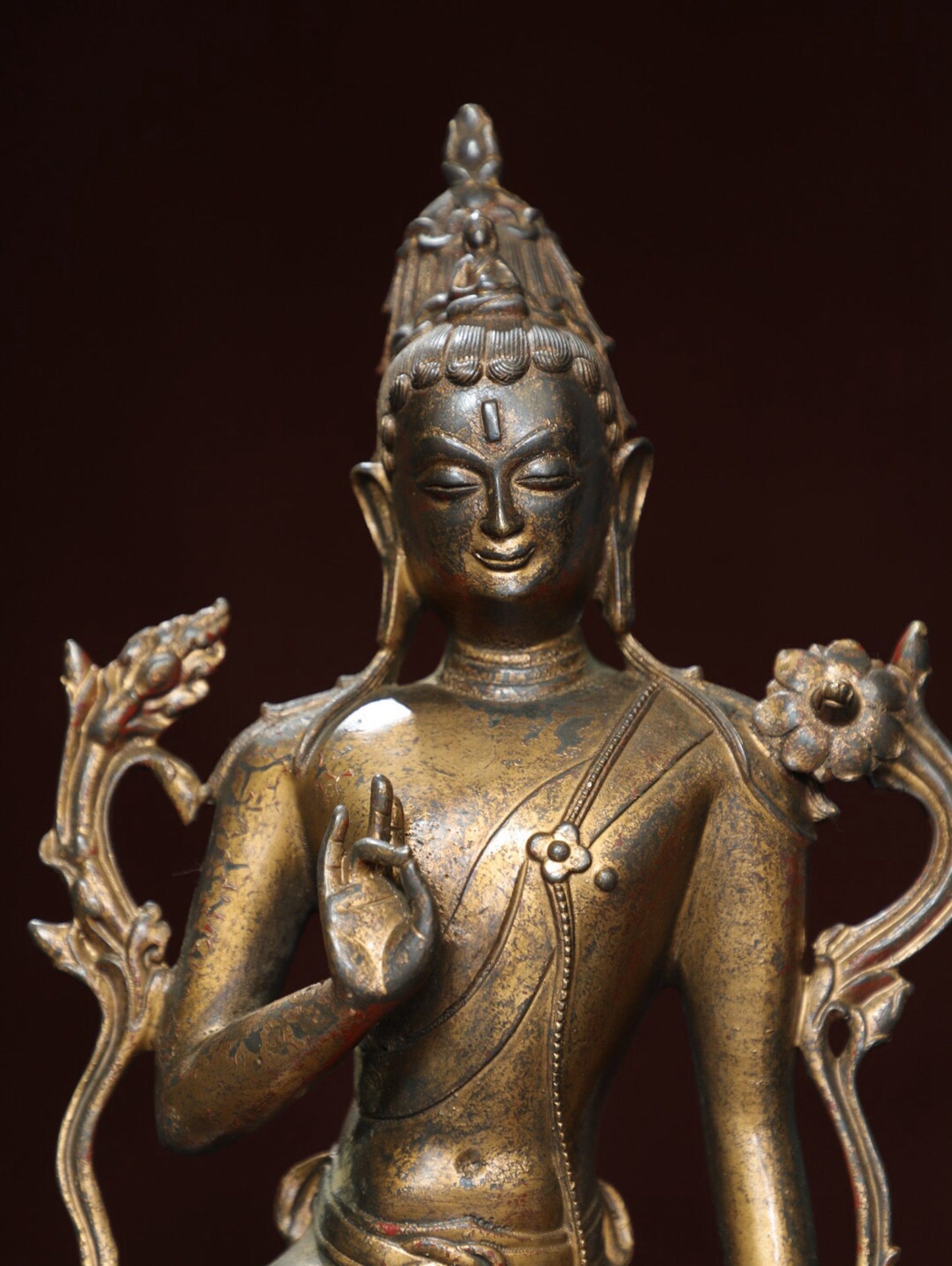 Chinese antique pure copper statue of 'Green Tara'
