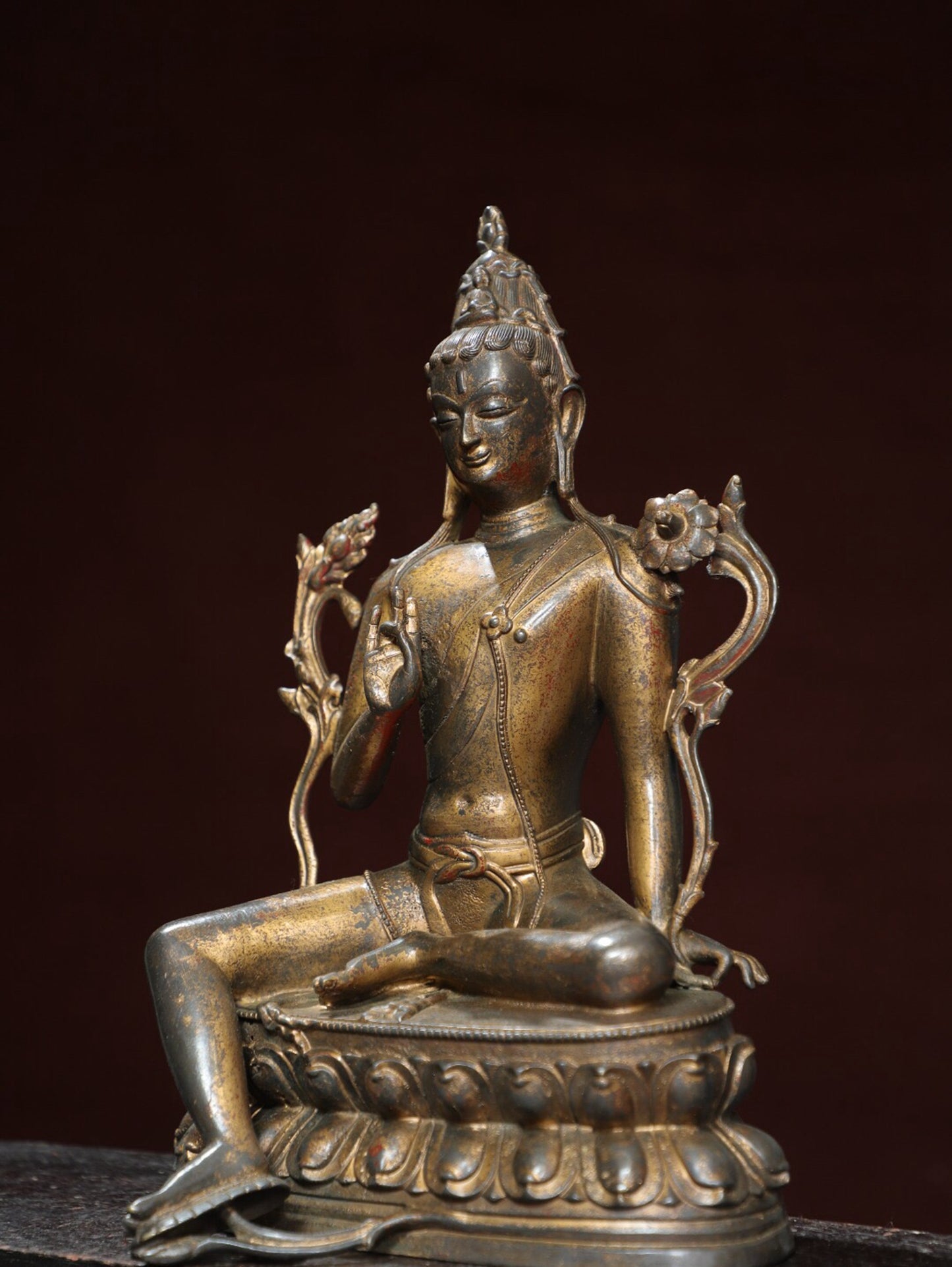 Chinese antique pure copper statue of 'Green Tara'