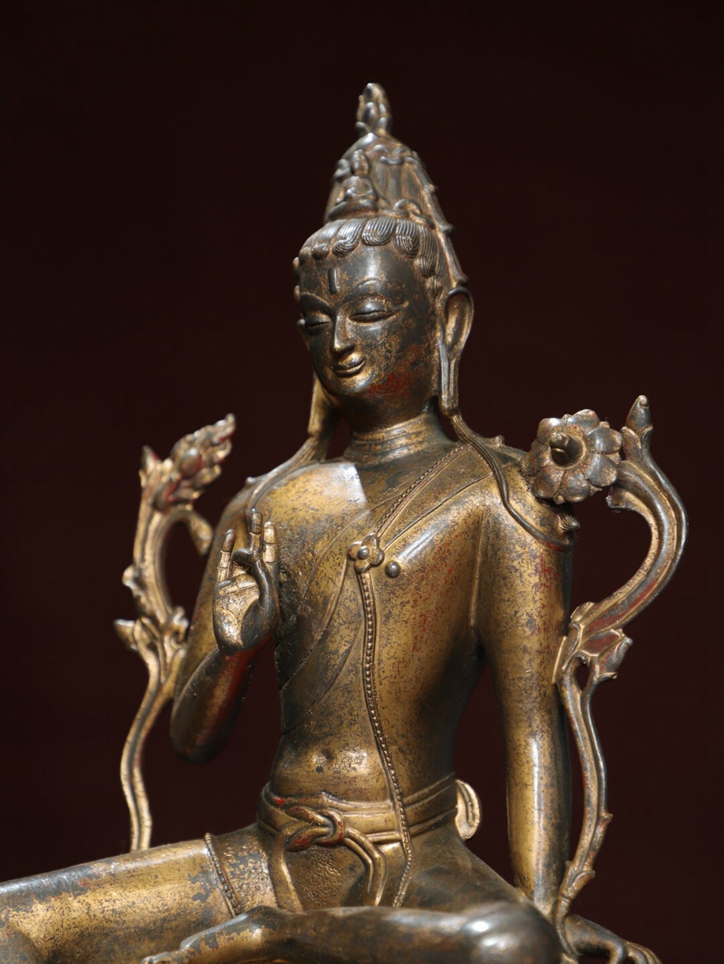 Chinese antique pure copper statue of 'Green Tara'