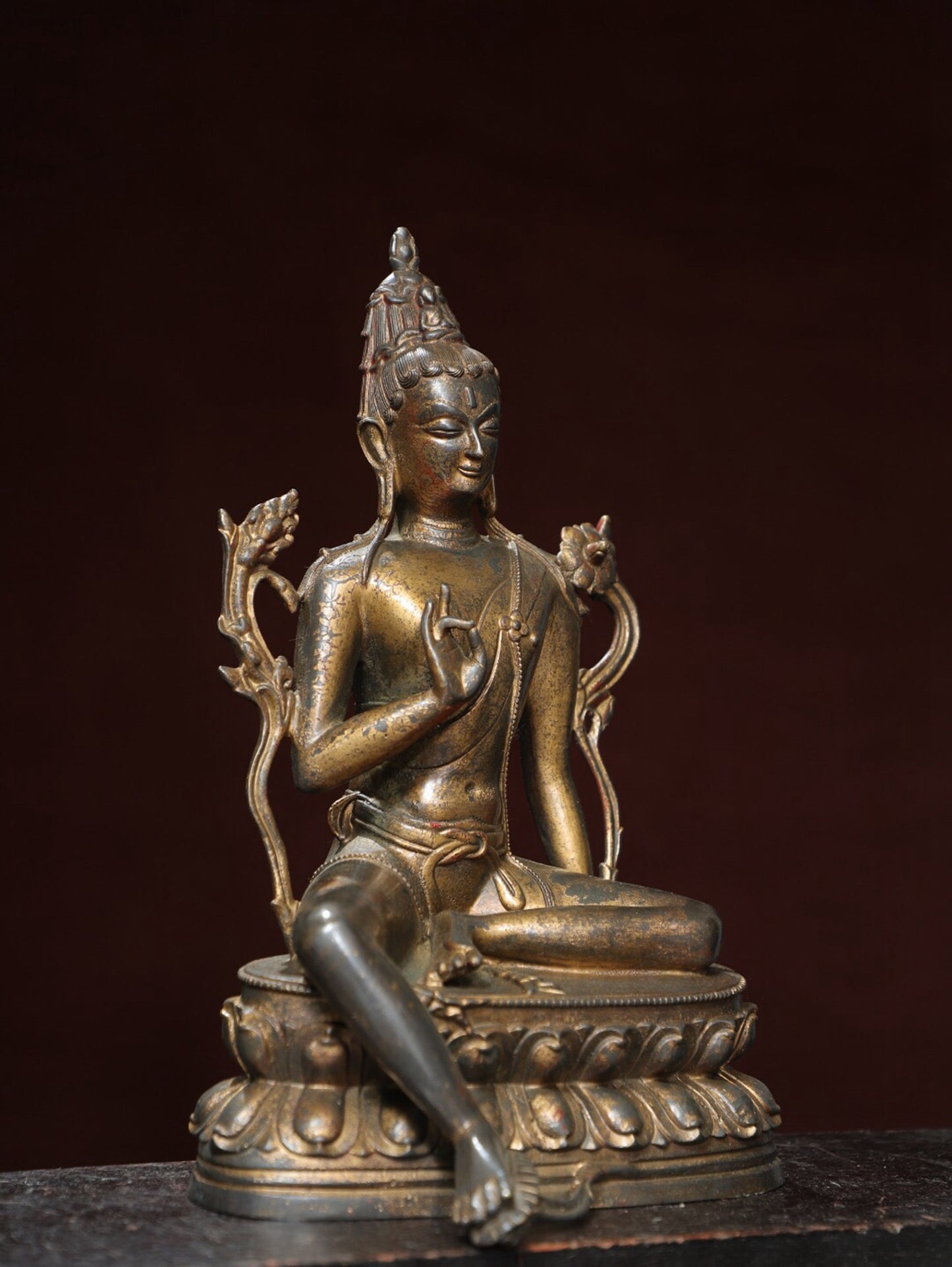 Chinese antique pure copper statue of 'Green Tara'