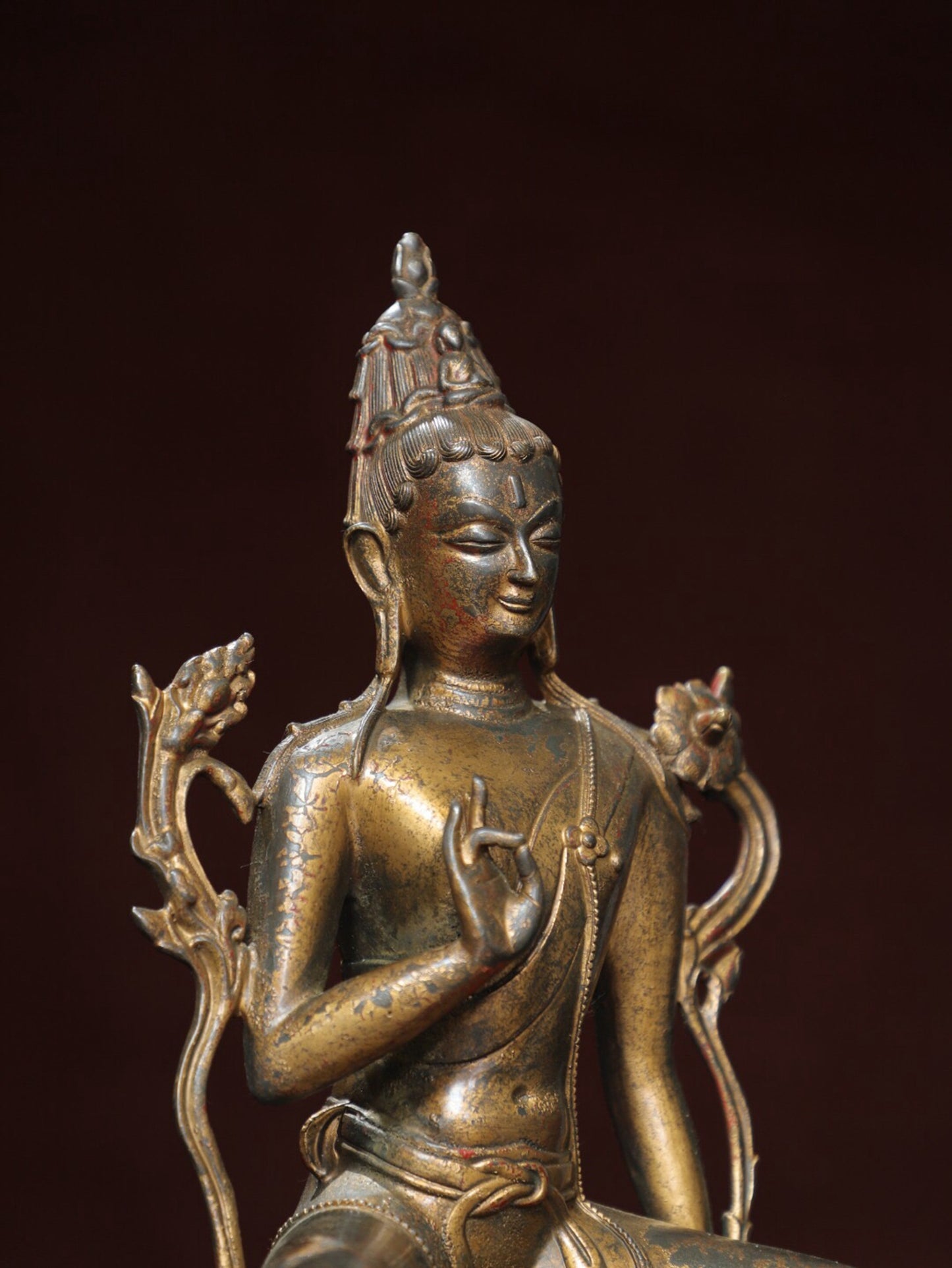 Chinese antique pure copper statue of 'Green Tara'