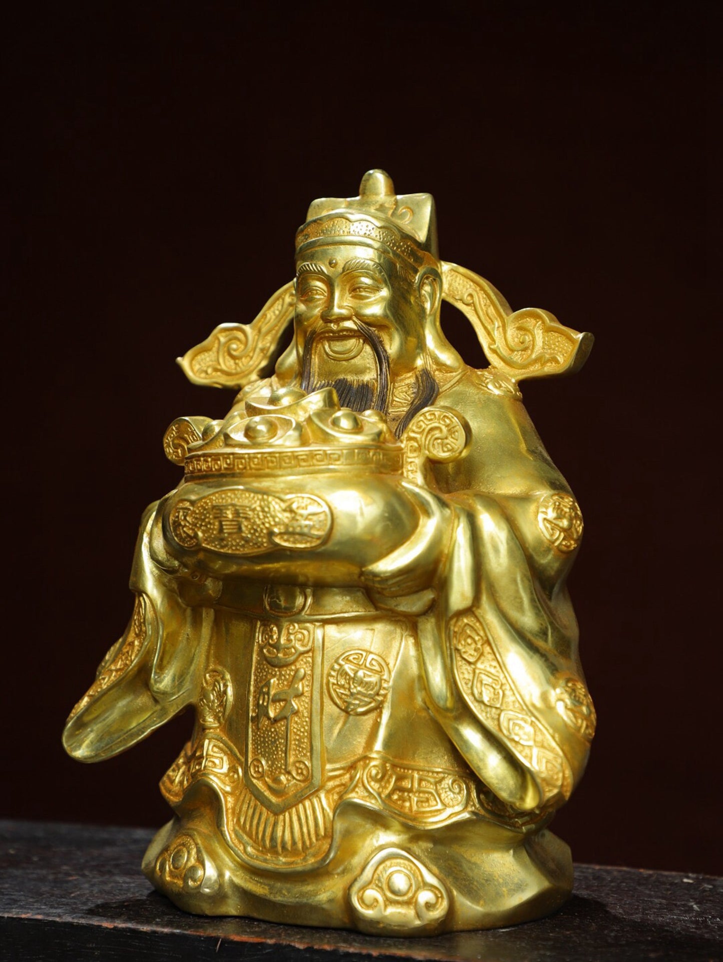 Chinese antique pure copper statue of the God of Wealth