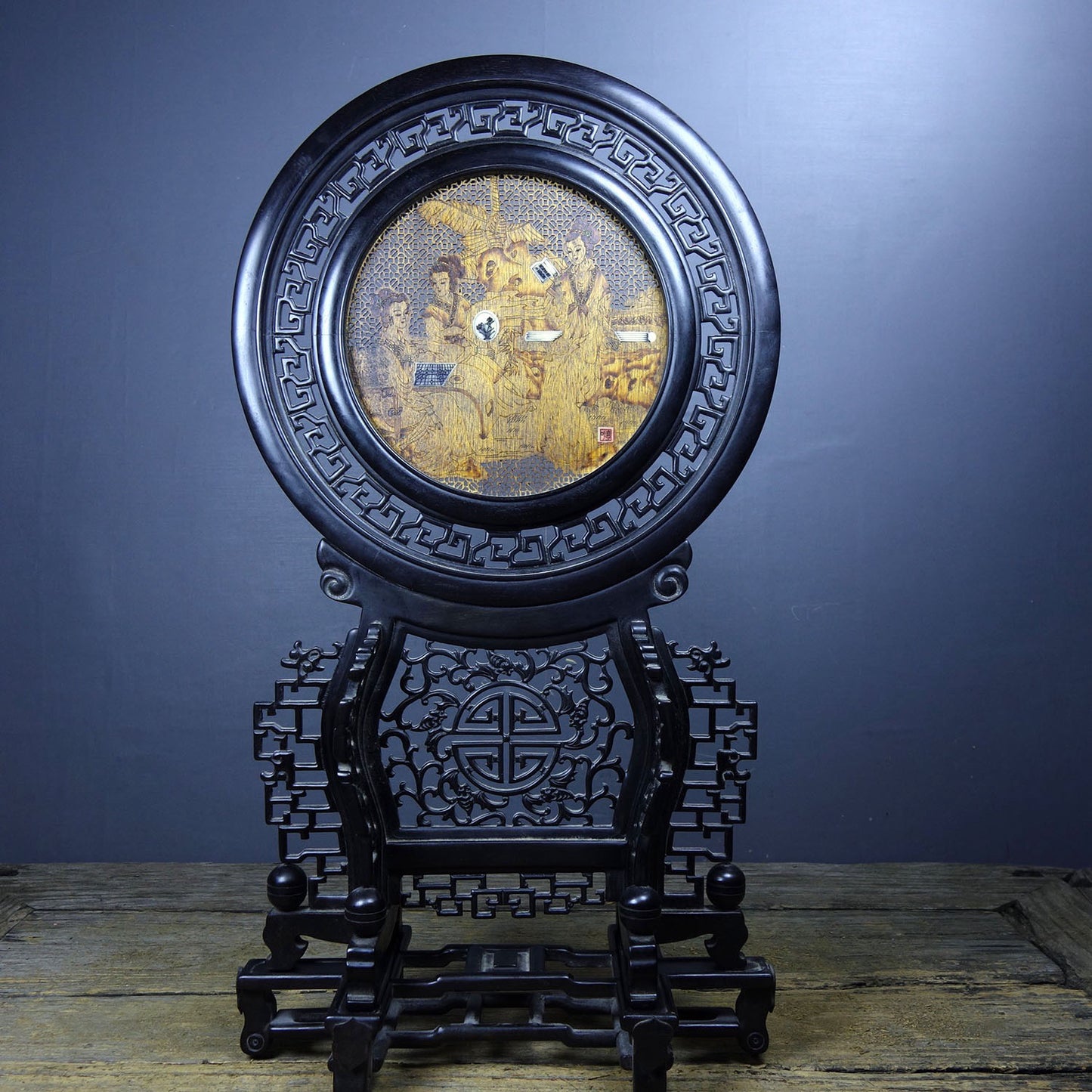Chinese antique purple sandalwood inlaid with agarwood hollow screen ornaments