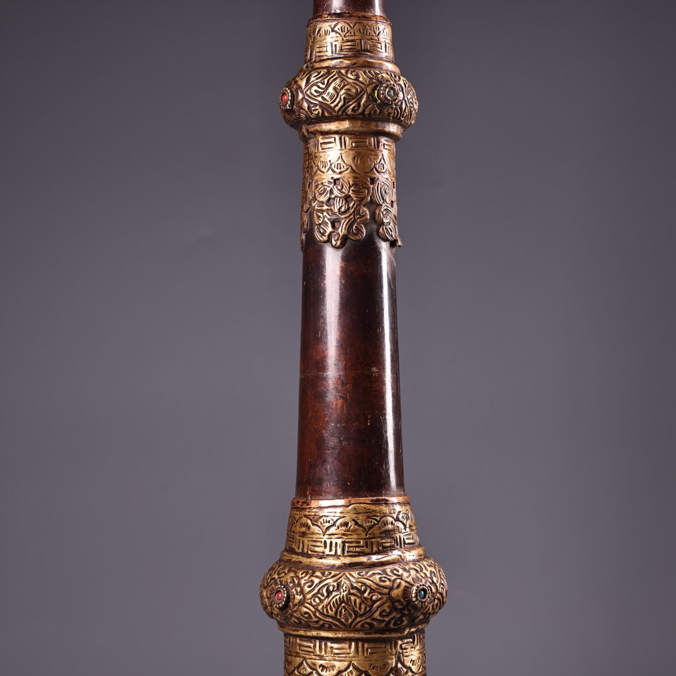 Chinese antique pure copper high relief carved horn