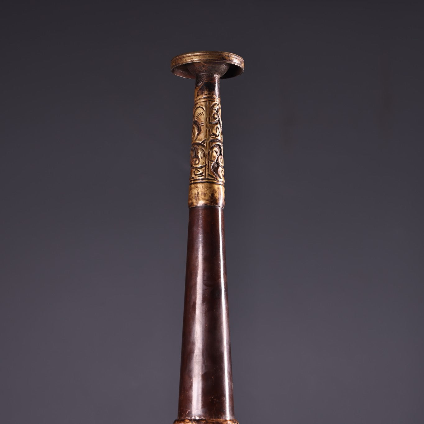 Chinese antique pure copper high relief carved horn