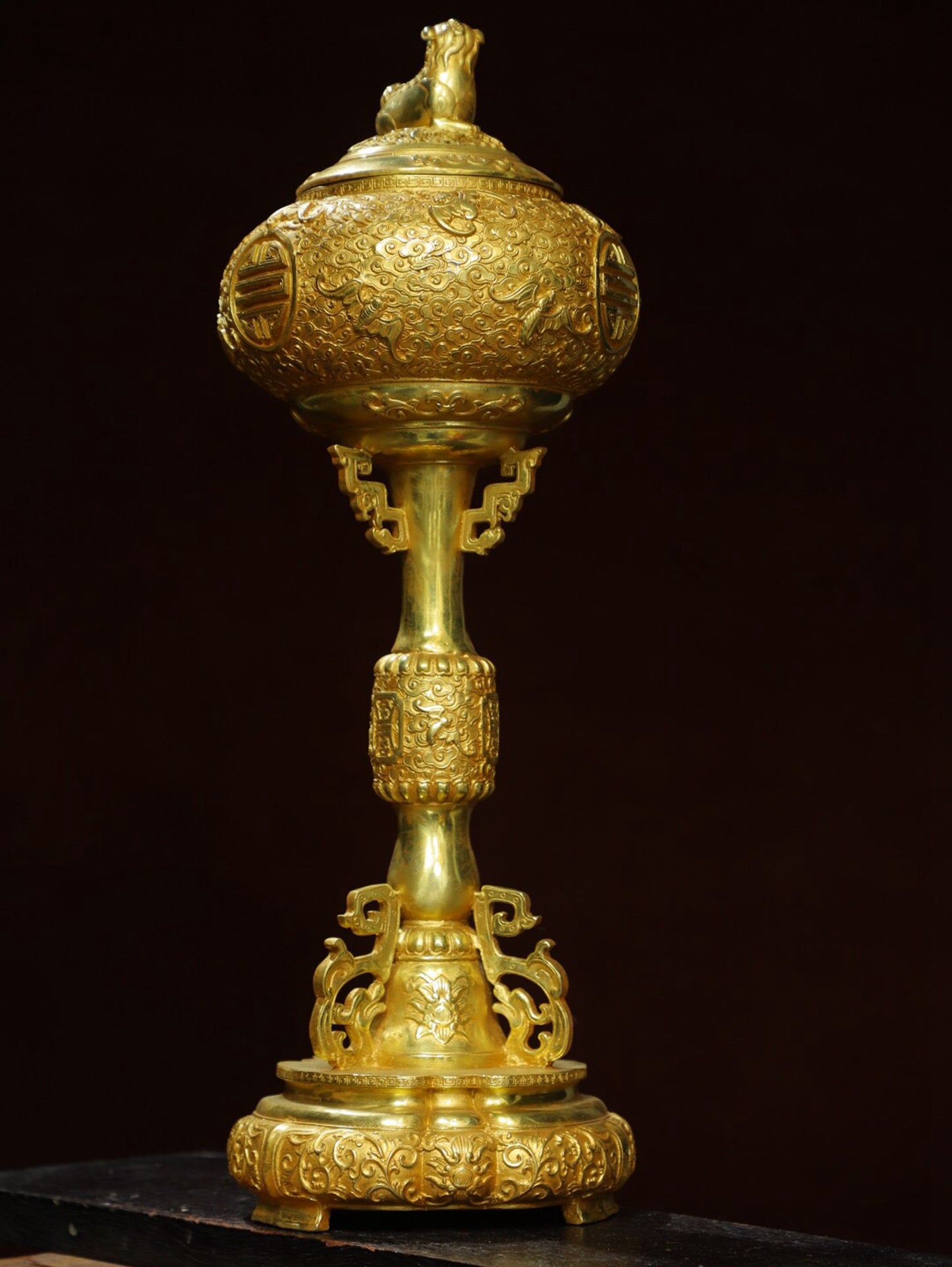 Chinese antique pure copper [lion lid] aromatherapy stove
