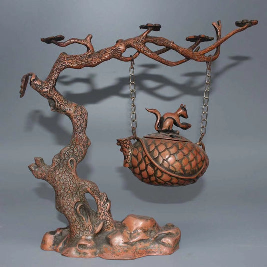Pure copper imitation purple copper pine tree squirrel hanging incense burner ornament