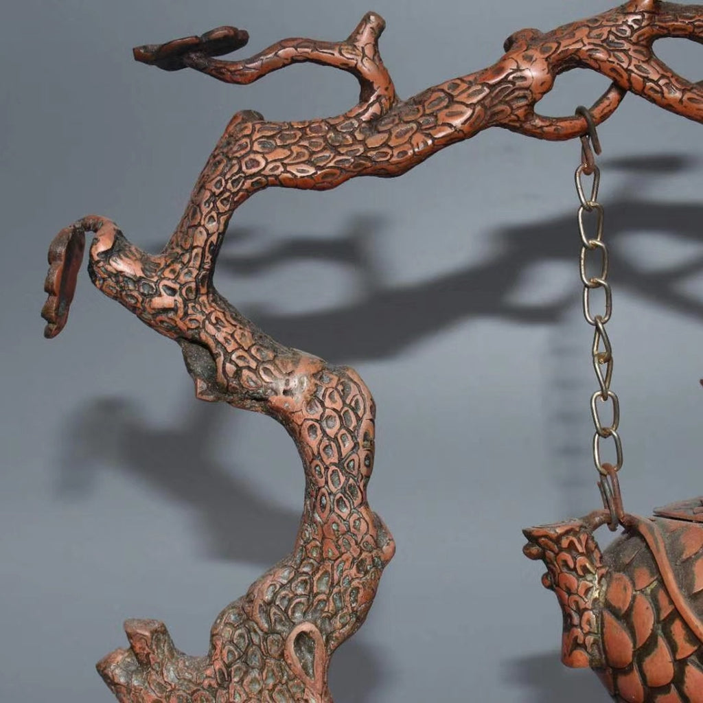 Pure copper imitation purple copper pine tree squirrel hanging incense burner ornament