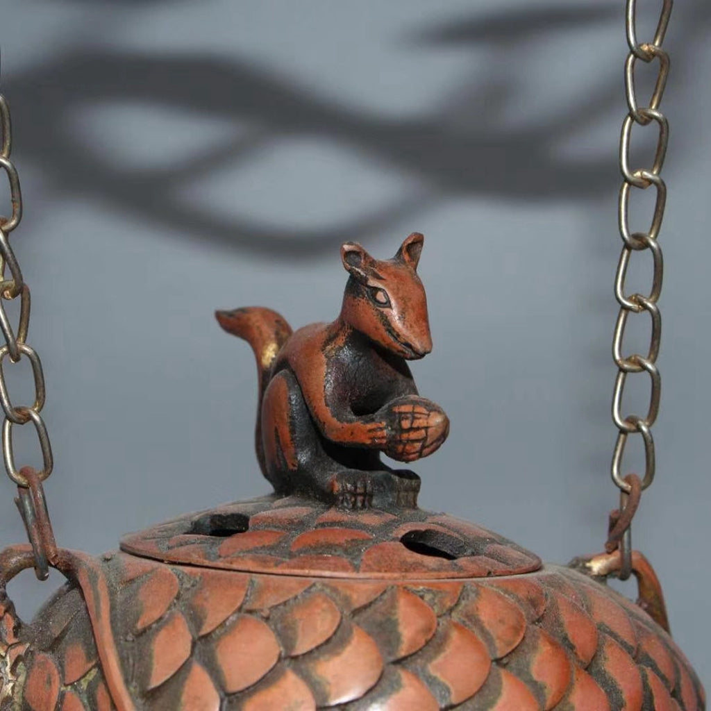 Pure copper imitation purple copper pine tree squirrel hanging incense burner ornament