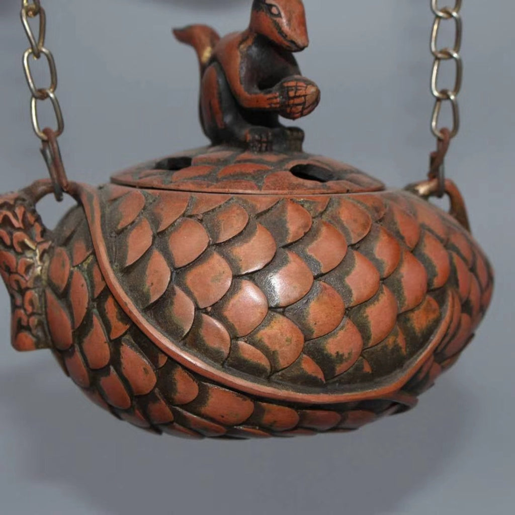 Pure copper imitation purple copper pine tree squirrel hanging incense burner ornament