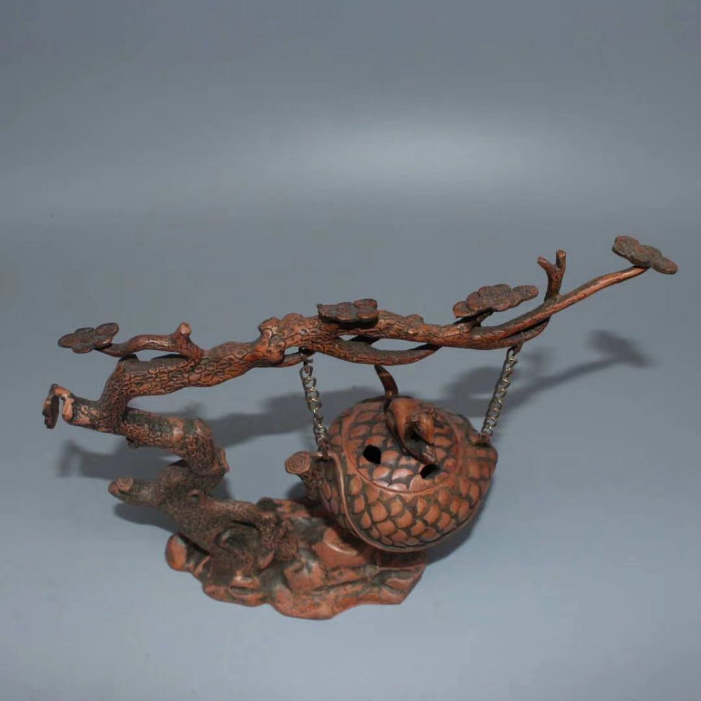 Pure copper imitation purple copper pine tree squirrel hanging incense burner ornament