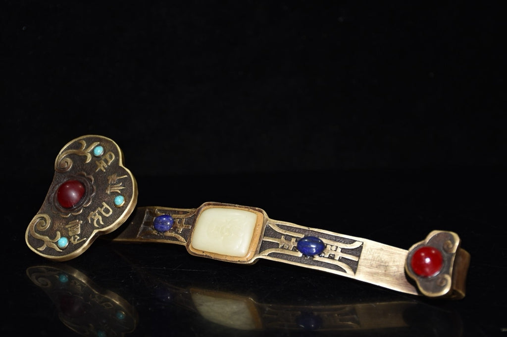 Pure copper inlaid turquoise gemstone Ruyi ornament
