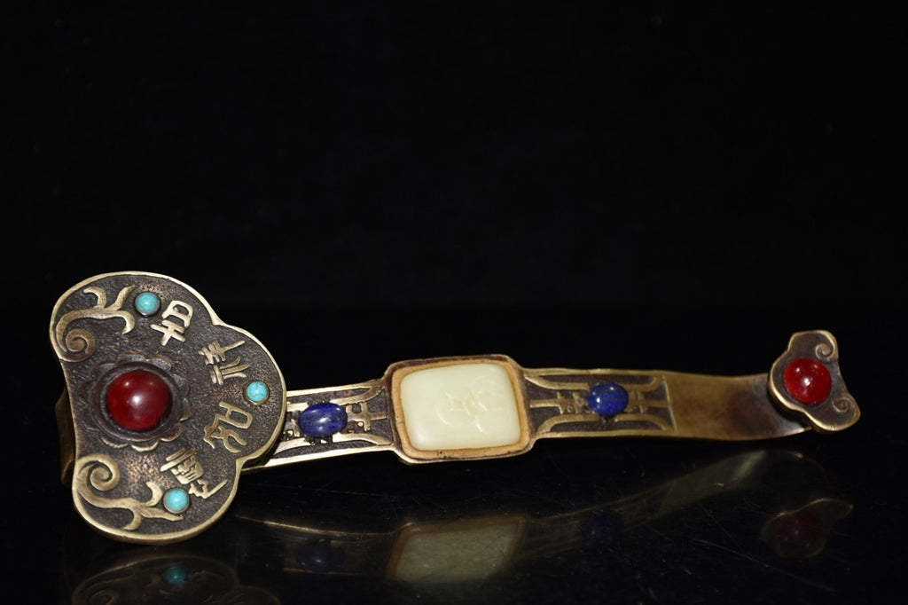 Pure copper inlaid turquoise gemstone Ruyi ornament