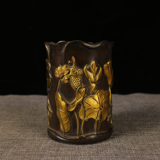 Chinese antique pure copper lotus pen holder