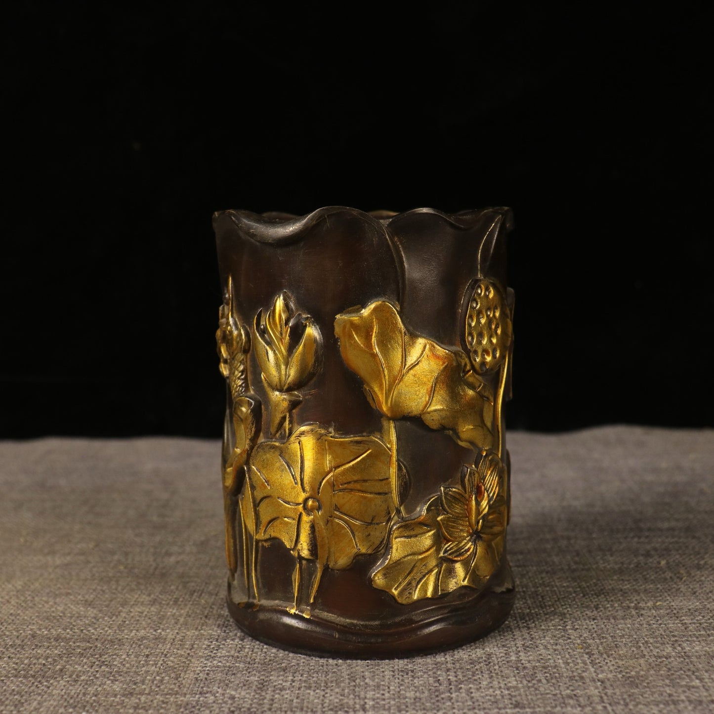 Chinese antique pure copper lotus pen holder