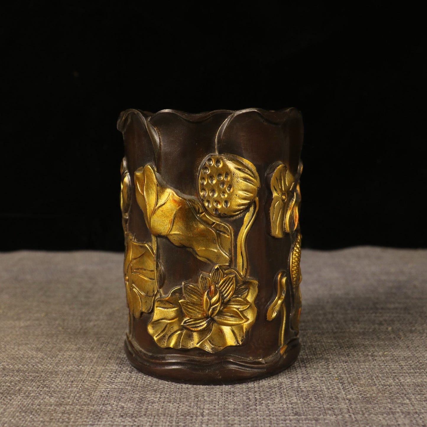 Chinese antique pure copper lotus pen holder