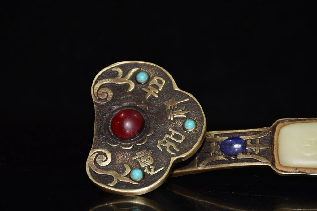 Pure copper inlaid turquoise gemstone Ruyi ornament