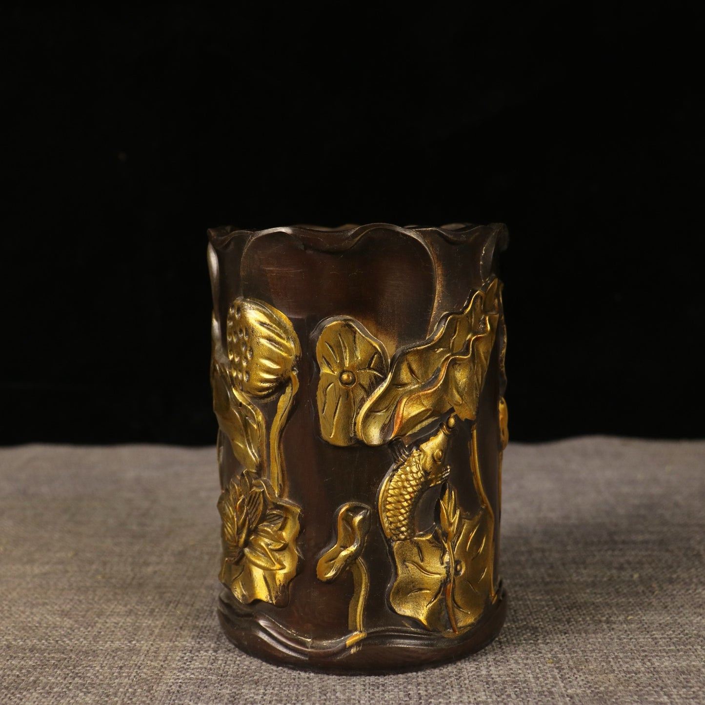 Chinese antique pure copper lotus pen holder