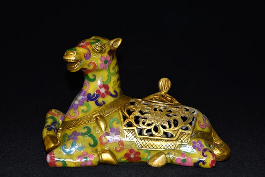 Pure copper cloisonn é zodiac horse incense burner ornament