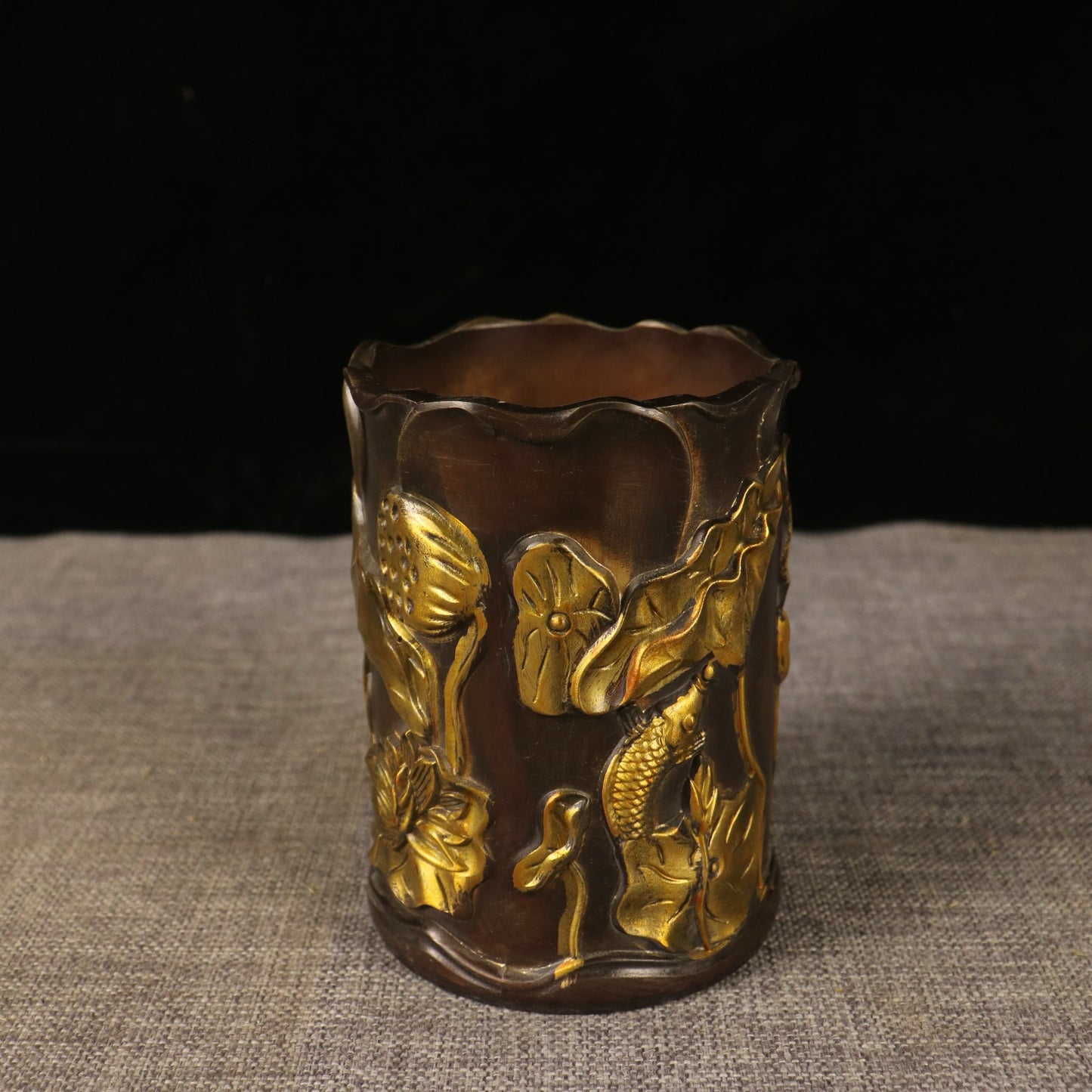 Chinese antique pure copper lotus pen holder