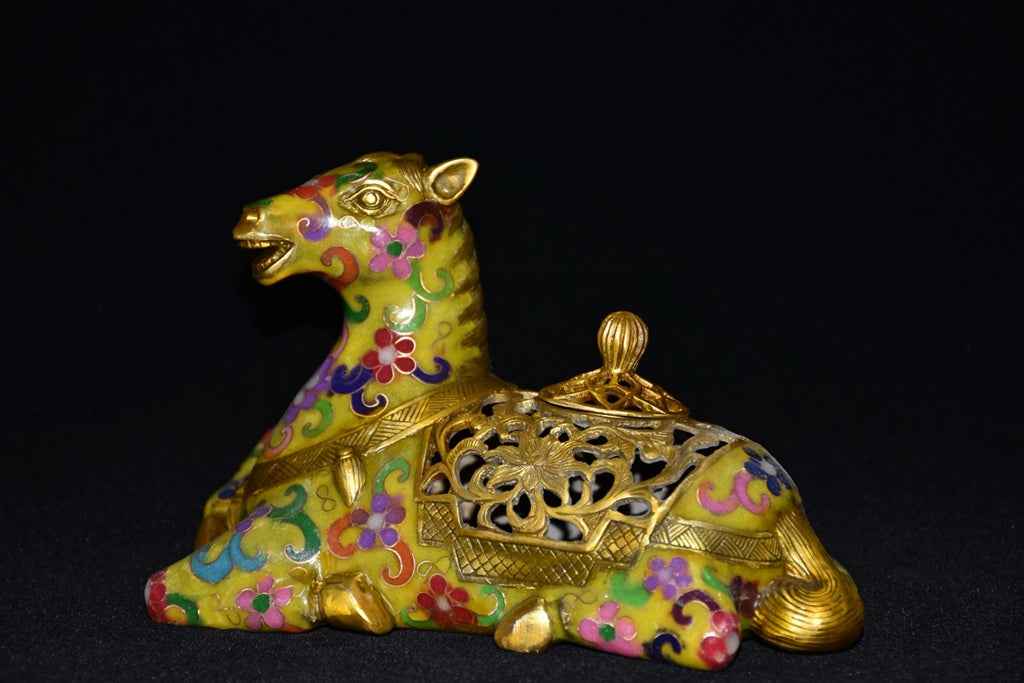 Pure copper cloisonn é zodiac horse incense burner ornament