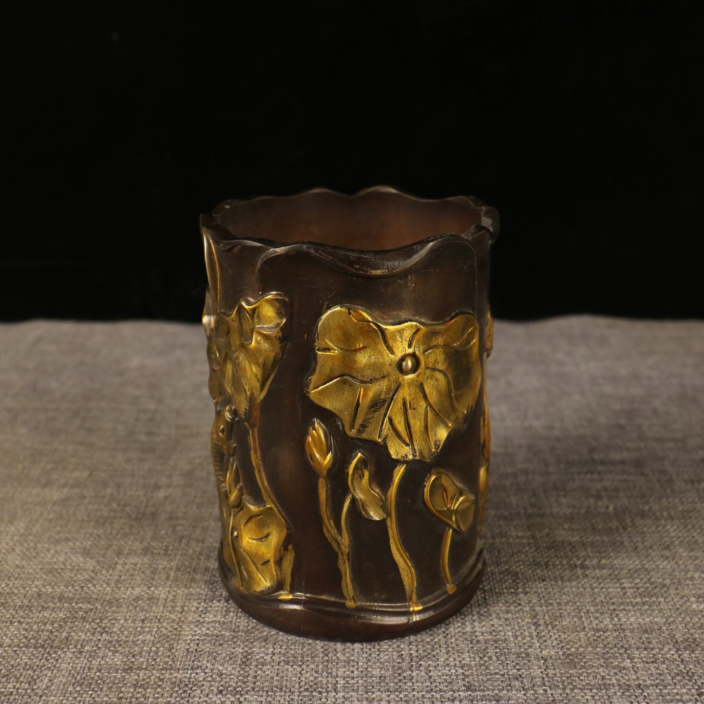 Chinese antique pure copper lotus pen holder
