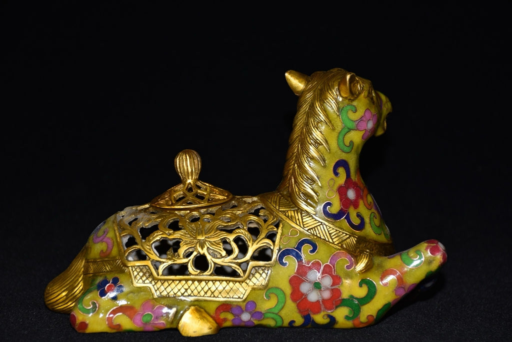 Pure copper cloisonn é zodiac horse incense burner ornament