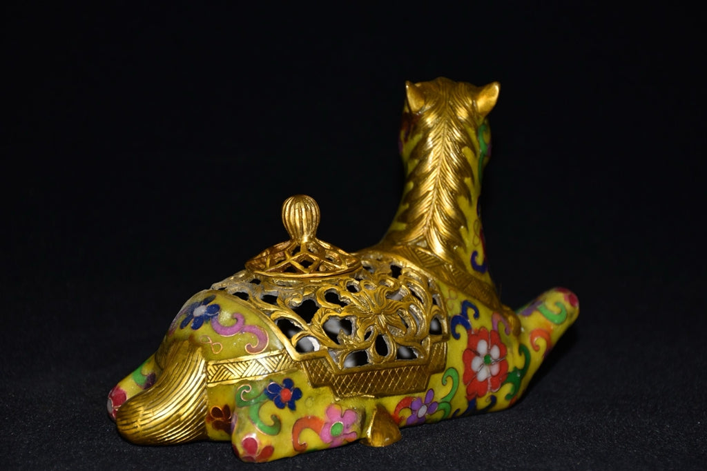 Pure copper cloisonn é zodiac horse incense burner ornament