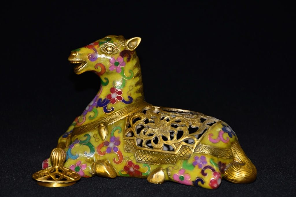 Pure copper cloisonn é zodiac horse incense burner ornament