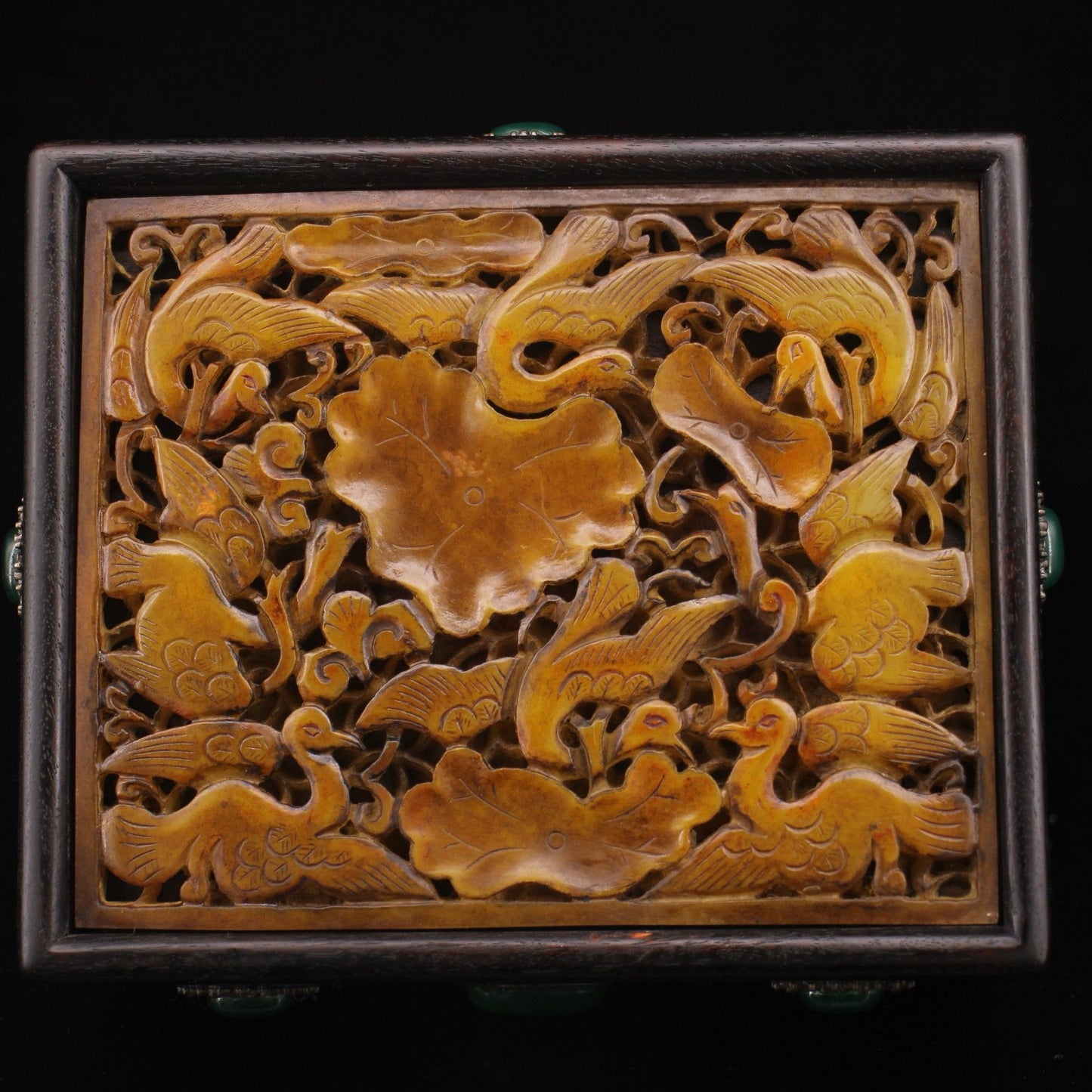 Chinese antique ebony inlaid old jade gemstone box